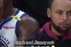 三節(jié)落后20分！庫(kù)里表情嚴(yán)肅 巴特勒咬手指